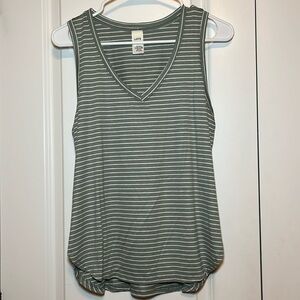 Green Striped V Neck Tank